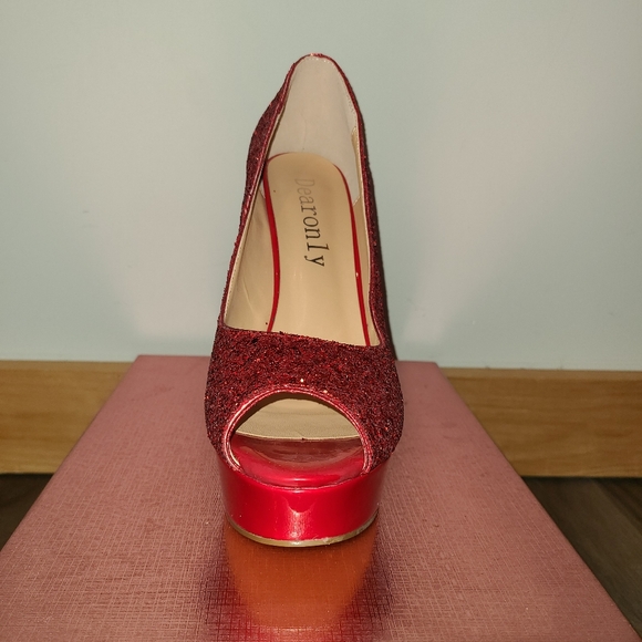 DearOnly Women's Sky High Heels Platform Pumps Slip On Sexy Peep Toe Stilettos - Picture 5 of 5